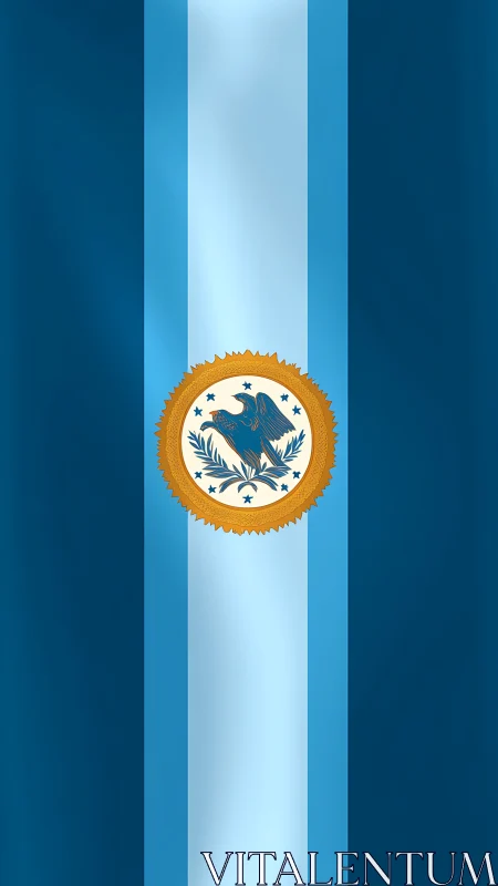 Cerulean banner crowned with golden eagle emblem in light.