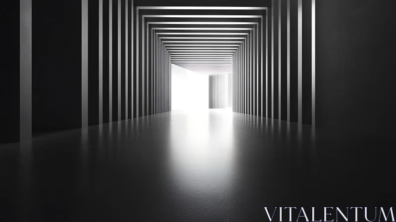 Minimalist light tunnel with repeating linear frames.
