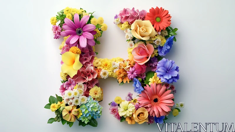 Floral Letter H Composition with Multiple Flower Varieties.