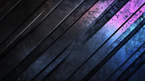 Diagonal metallic panels reveal neon gradient light beneath