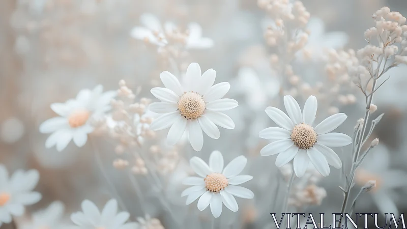 Daisies with Soft Focus Depth: White Petals Radiating from Textured Centers