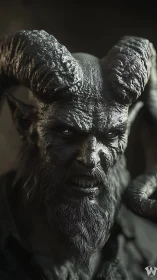 Horned demonic humanoid portrait rendered with harsh lighting