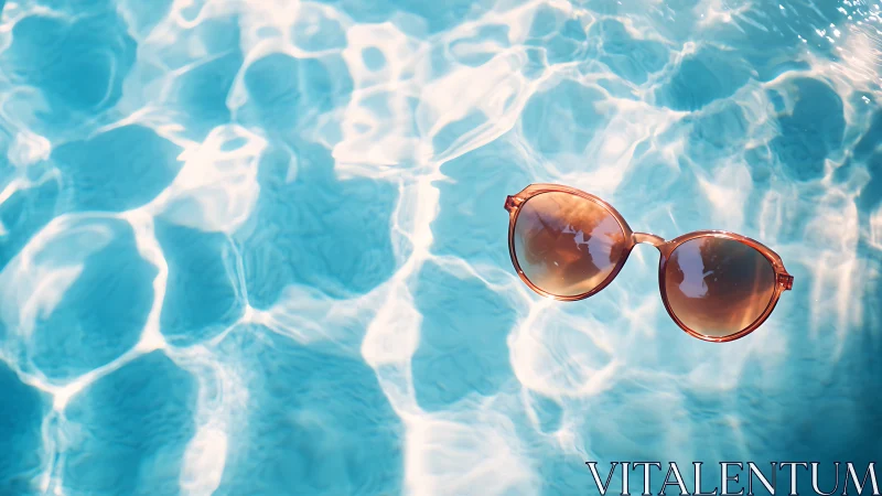 Sunglasses drifting over sunlit turquoise pool water.