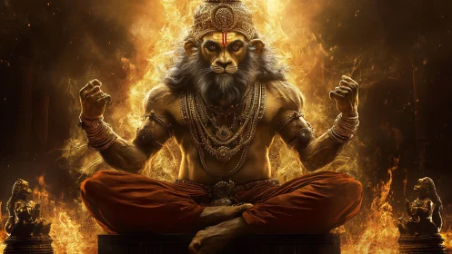 Lion-headed fire sage channels molten calm and cosmic rage