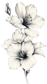 Line-rendered hibiscus bouquet with tonal petal shading.
