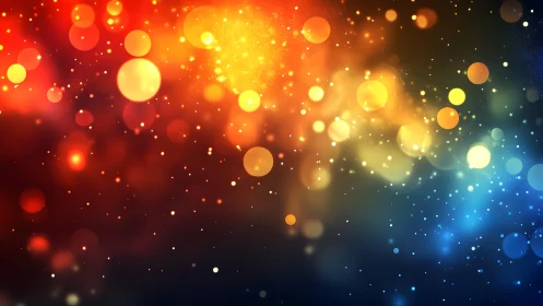 Abstract bokeh lights in vibrant orange, yellow, and blue hues.