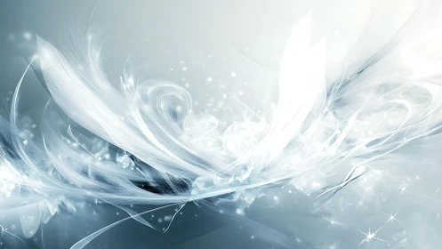 Ethereal White Feather Abstract Digital Art in Soft Light Tones.