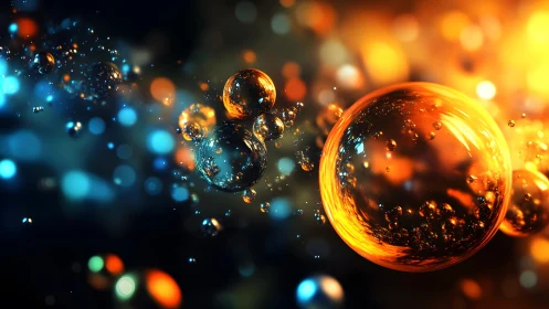 Glowing Abstract Bubbles in Vivid Orange and Blue Digital Art.