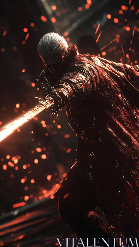 Emberblade drifter carving light through crimson sparks.