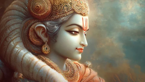 Divine profile portrait in ornate mythic digital painting style.