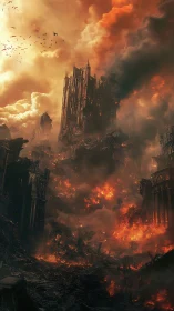 Apocalyptic Cathedral in Flames: Digital Destruction Scene.