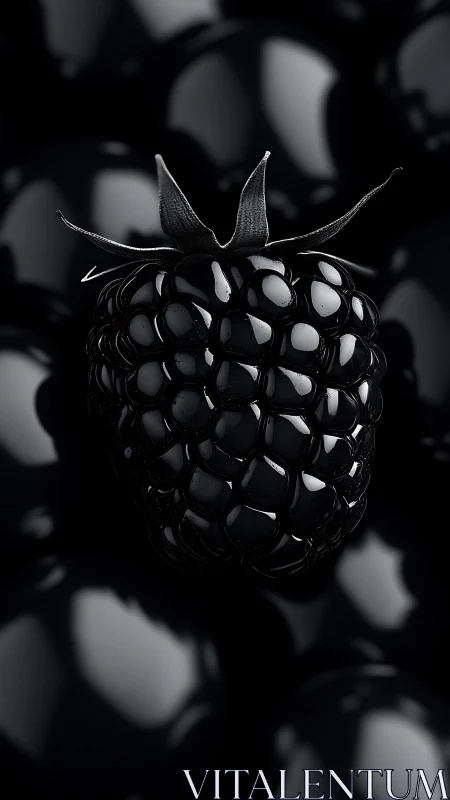 Glossy black blackberry rendered in dramatic closeup.
