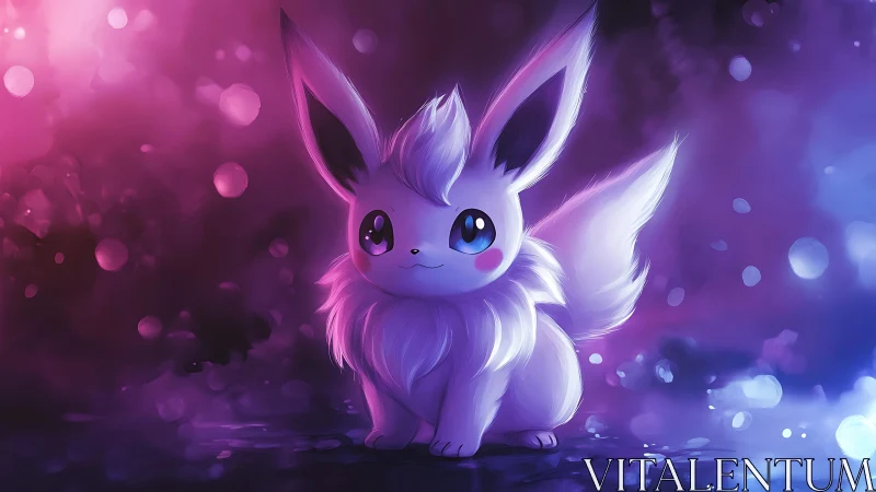 Starglow fox creature resting in dreamy neon twilight.