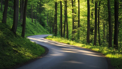Forest Road with Canopy Illumination and Vegetation.