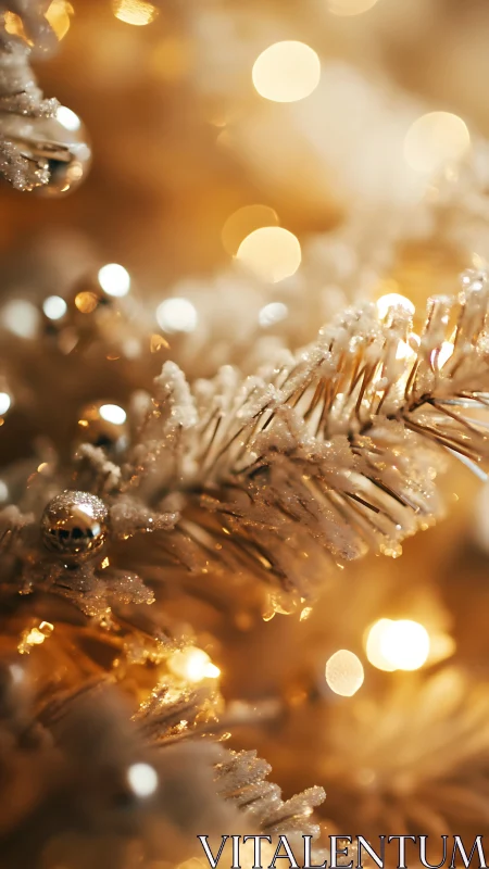 Macro bokeh study of frosted Christmas tree lights and ornaments