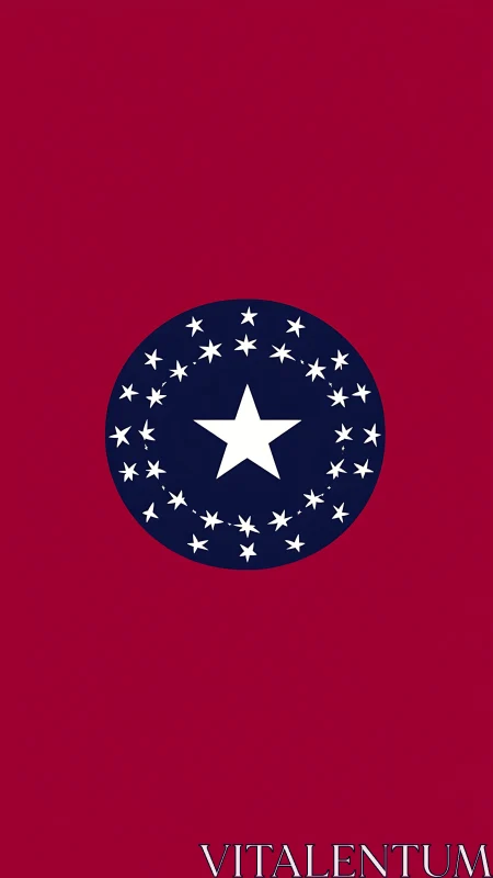 Minimalist red banner with navy circular constellation emblem