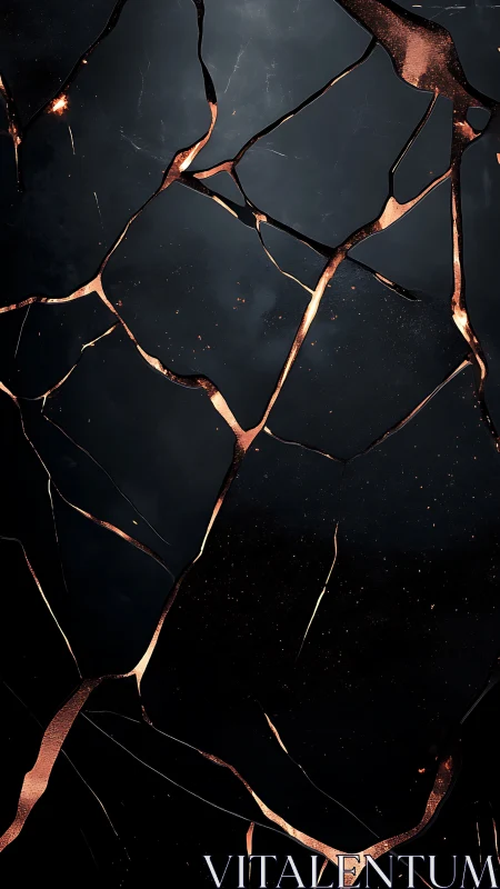 Fractured dark stone surface with glowing copper fissures