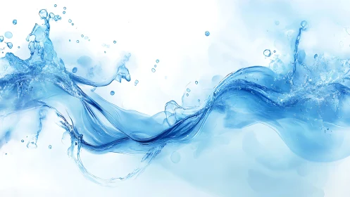 Hydrodynamic blue fluid ribbon with suspended splash particulates.
