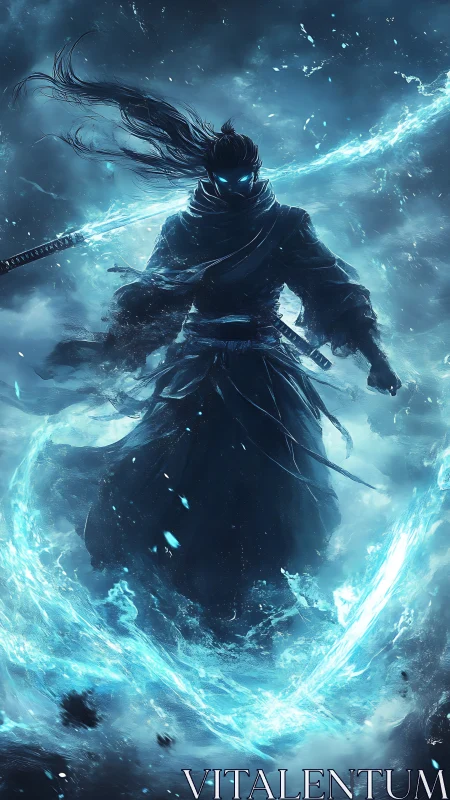 Spectral samurai commands swirling blue elemental energy