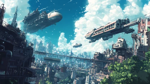 Dense vertical megacity with layered aerial transit infrastructure