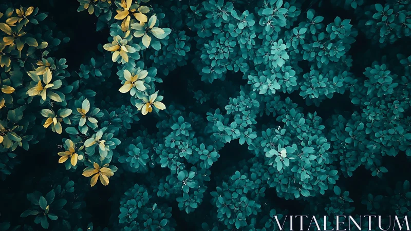 Aerial botanical composition with chromatic bifurcation.