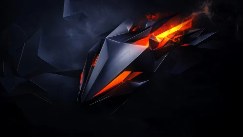 Geometric metallic shard with internal orange light source.