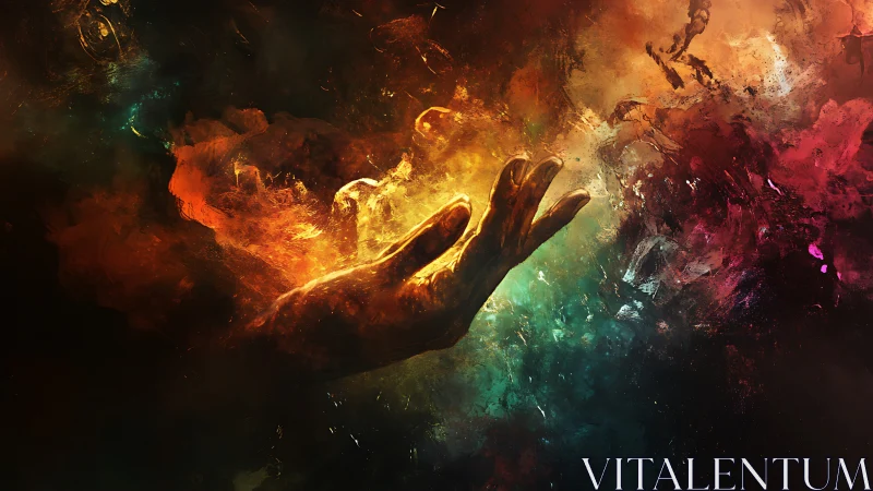 Starlit fingers stir a nebula of molten color and memory