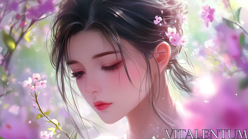 Serene floral portrait captures gentle spring light around girl