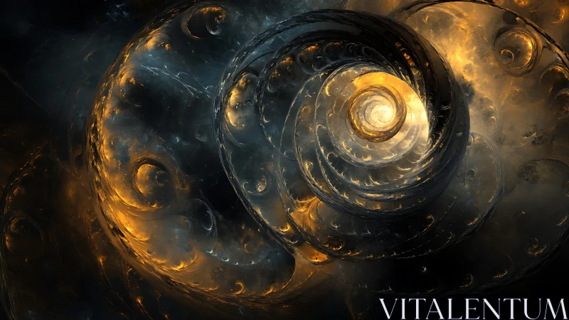 Golden fractal spiral with luminous swirling depth.