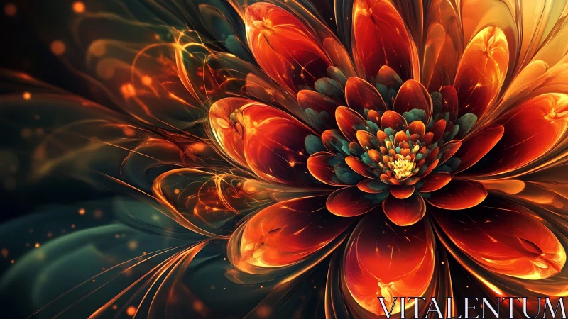 Vivid digital flower bloom with fiery swirling petals.