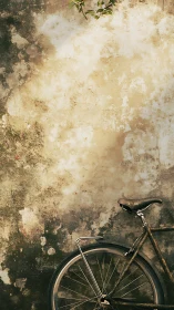 Aged Bicycle Against Weathered Wall Surface Displaying Patina Deterioration