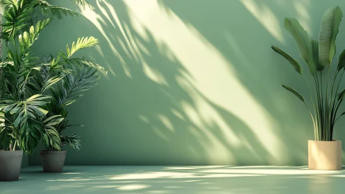 Indoor tropical plants with soft directional sunlit shadows.