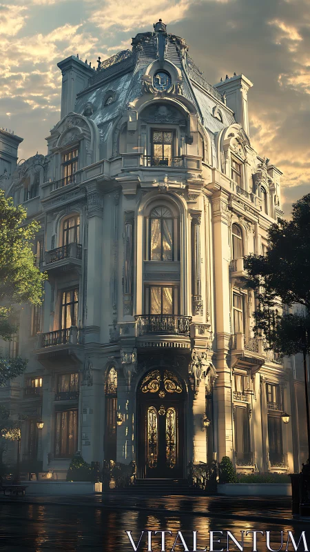 Twilight Baroque Mansion Sipping Gold From The Evening Sky.
