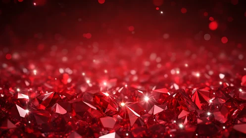 Red faceted gemstones scatter under vivid sparkling light.