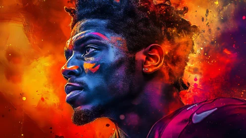 Profile portrait of digital athlete in vivid neon colors