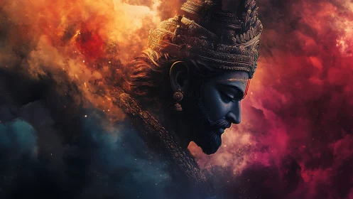 Radiant celestial monarch bows gently amid swirling cosmos