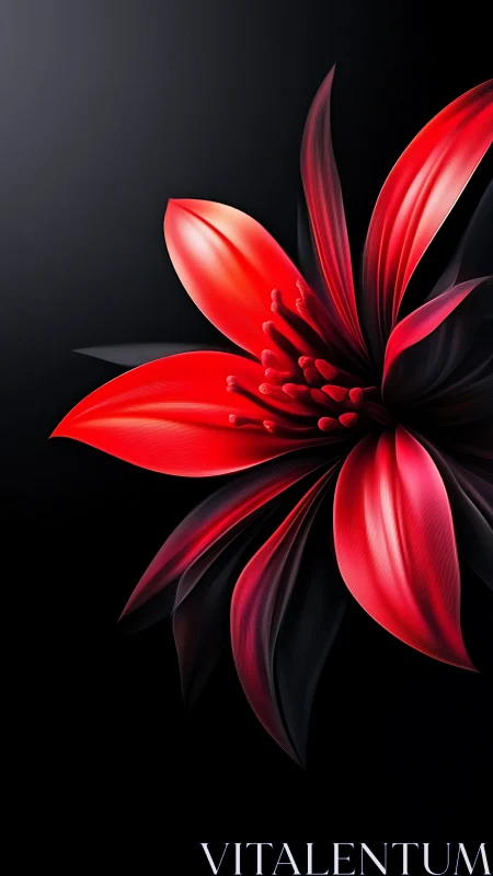 Red Tropical Flower with Crimson Petals and Deep Purple Sepals Against Black Background