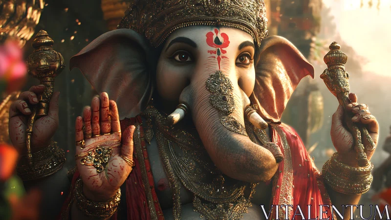 Elephant-headed deity figure rendered in detailed digital 3D