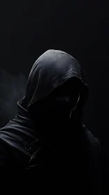 Shadowed hooded figure steps quietly from the darkness