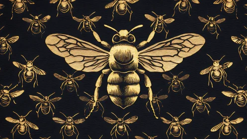 Golden bee illustration dominates symmetric dark pattern
