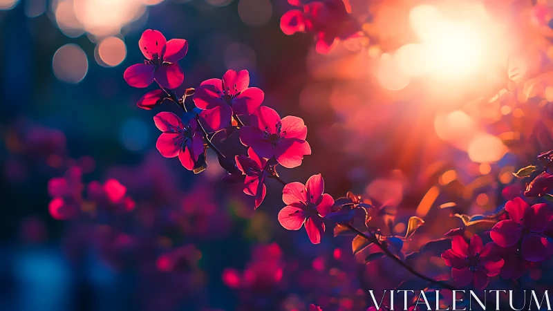 Glowing Red Flowers Dancing in Sunset's Warm Embrace