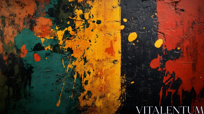 Bold Abstract Expressionist Painting with Splattered Colors on Canvas.