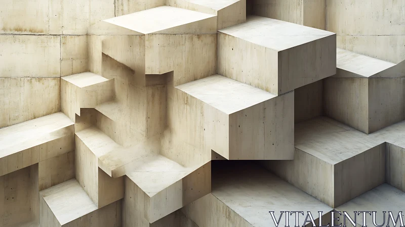 Concrete Geometric Stepping Platforms. Modern Architecture Study.