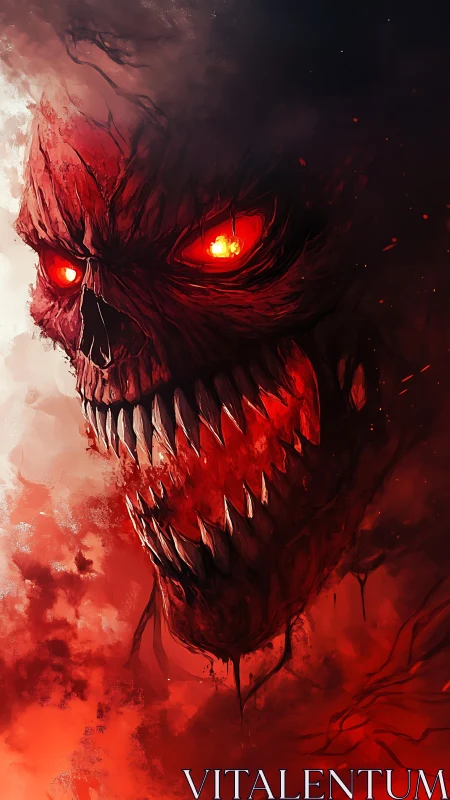 Infernal skull wreathed in blood-red smoke and embers.