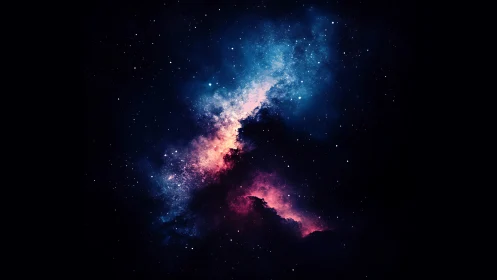 Cosmic nebula glows in vivid blues and magentas against space