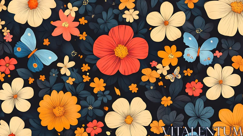 Colorful Floral Pattern With Flowers and Butterflies.