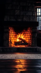 Glowing Fireplace Warmth in the Darkness.