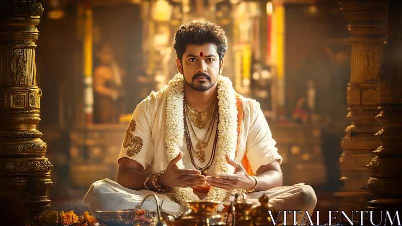 Temple gold hums softly as a solemn devotee leads ritual