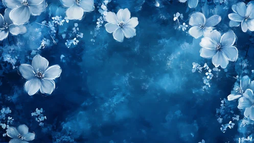 Blue Floral Dream with White Cosmos Blooms.