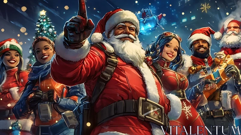 Santa strike team leads a neon city Christmas countdown.